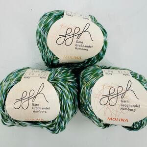 GGH Molina 100% Cotton Yarn Green Aqua Blue White #10 Twist (3) Balls 50 gr